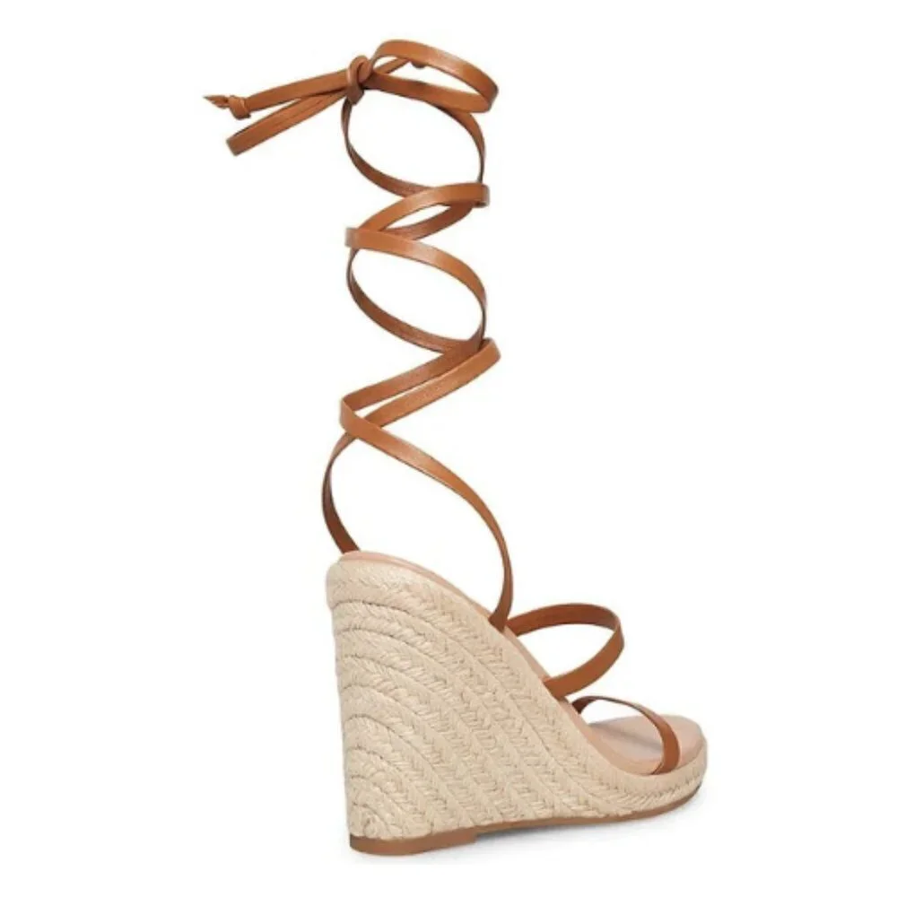 NEW Chelsea & Violet Mariah Ankle Wrap Espadrille Wedge Sandals in Honey - Picture 3 of 6